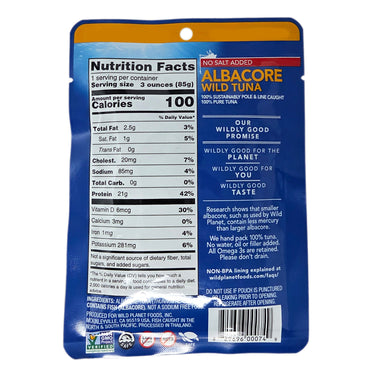 Wild Planet No Salt Added Albacore Tuna Pouch - 3oz
