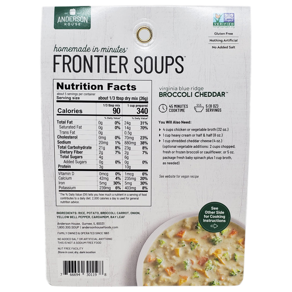 Frontier Broccoli Cheddar Soup Mix- No salt added-4.25 oz.