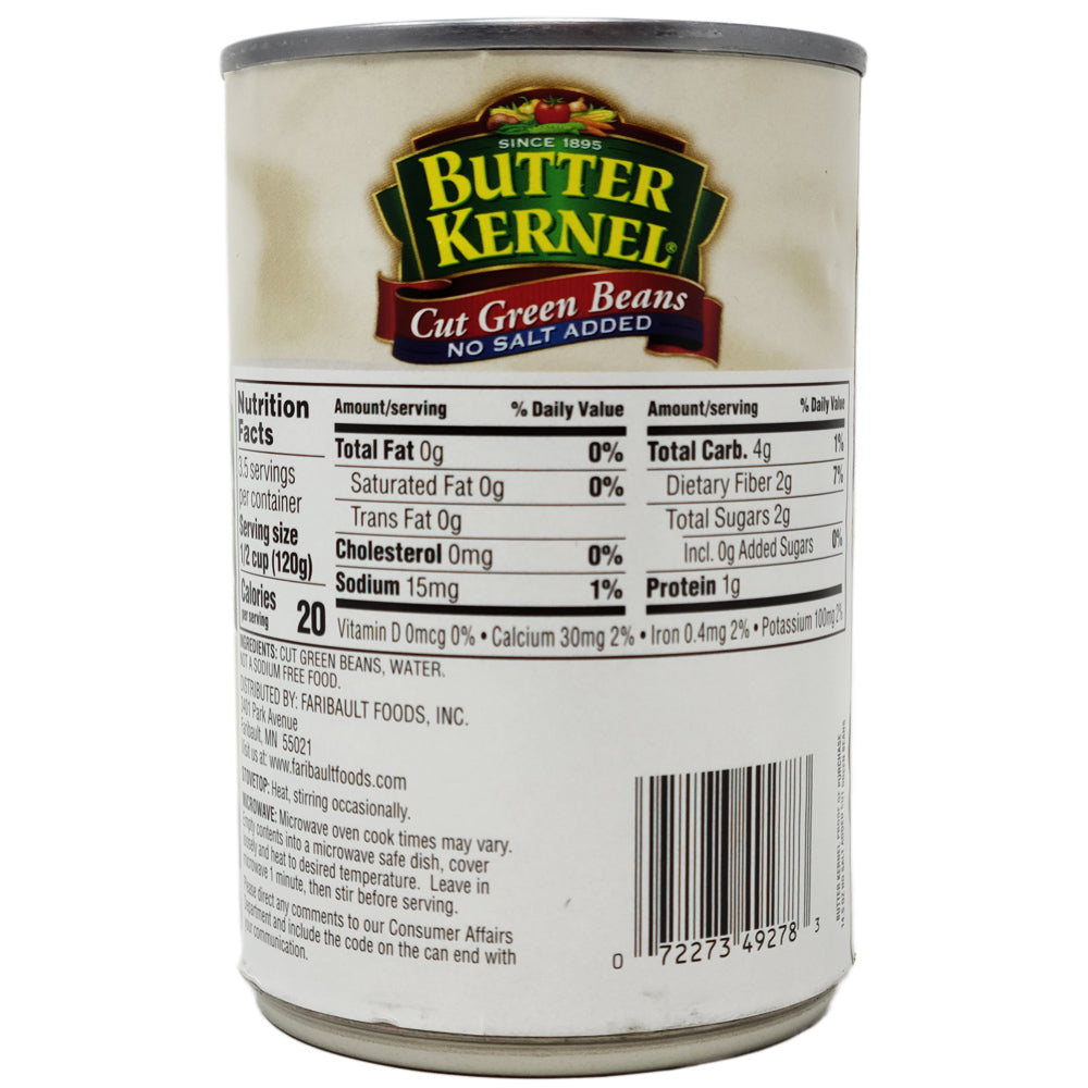 Butter Kernel Cut Green Beans No Salt Added-14.5 oz.