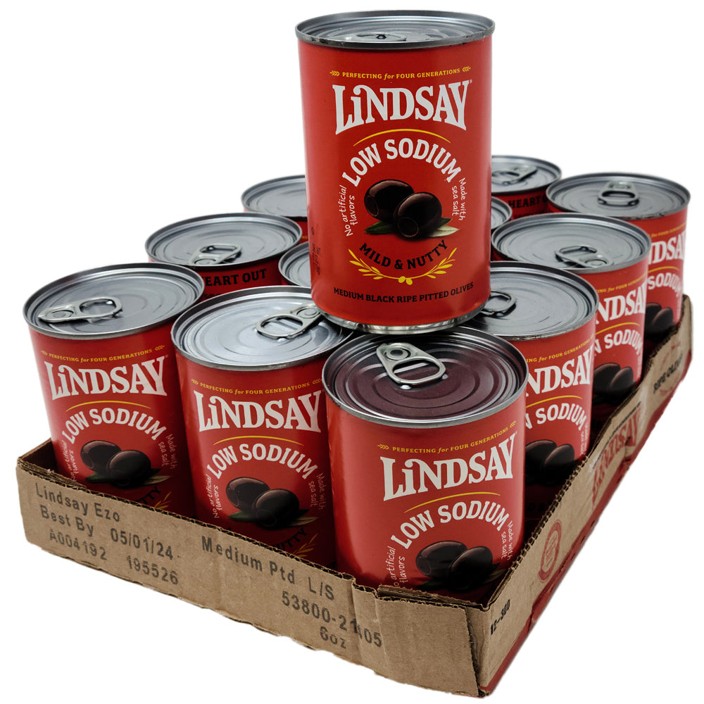 Case of 12 Lindsay Low Sodium Medium Pitted Olives