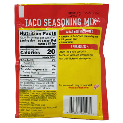 Dash Salt Free Taco Seasoning Mix, 1.25 oz (Pack of 6) with By The