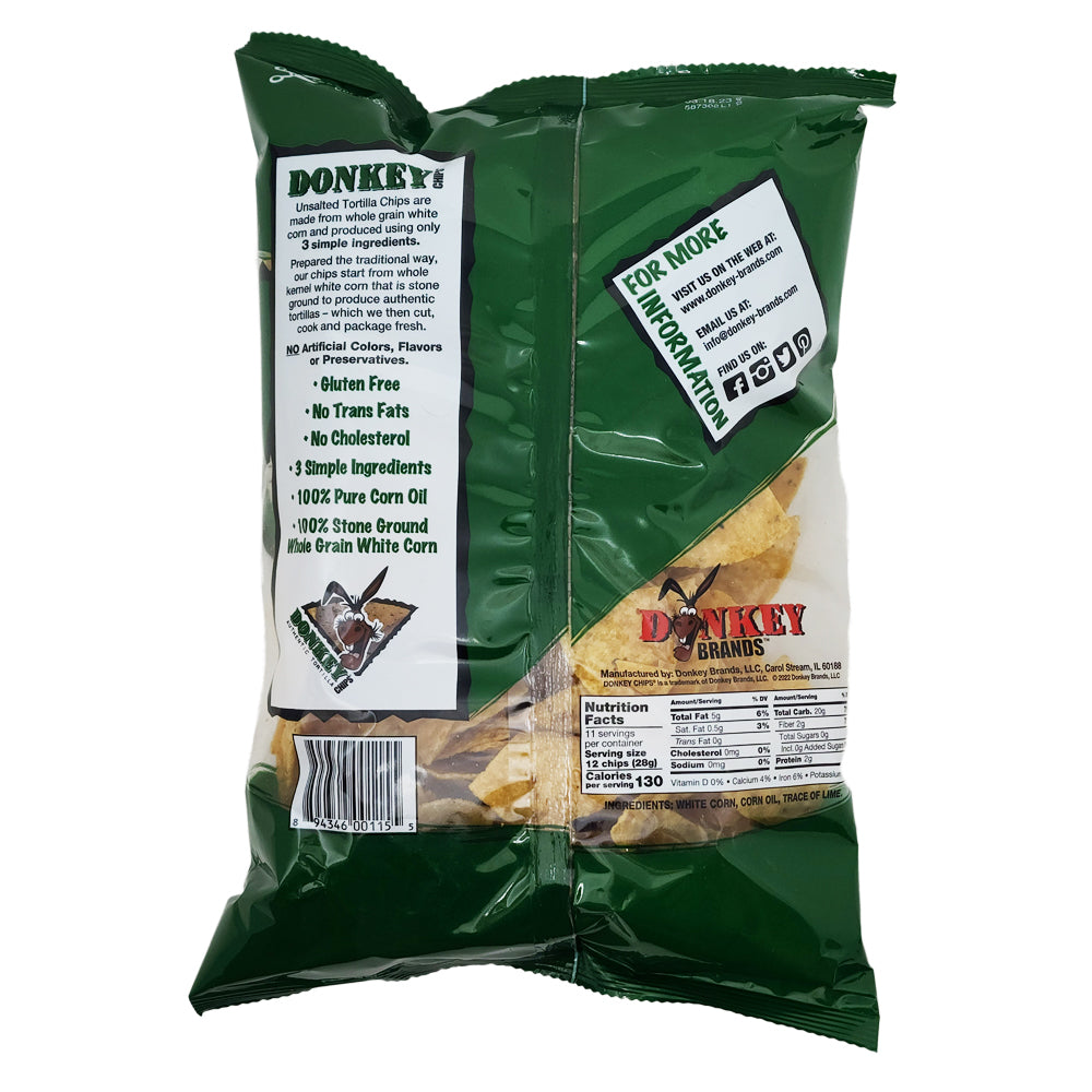 Donkey Unsalted Authentic Tortilla Chips 11 oz. Healthy Heart Market