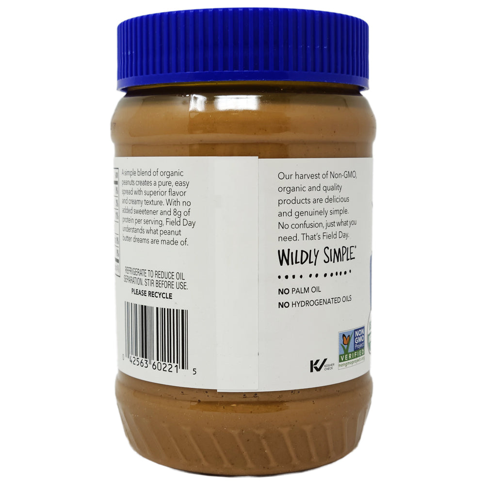 Field Day Organic Smooth Unsalted Peanut Butter- 18oz.