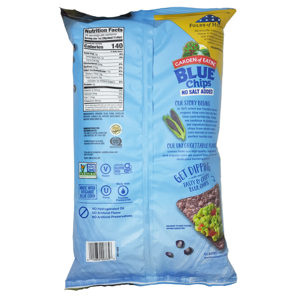 Garden of Eatin' No Salt Added Blue Corn Tortilla Chips- 16oz.