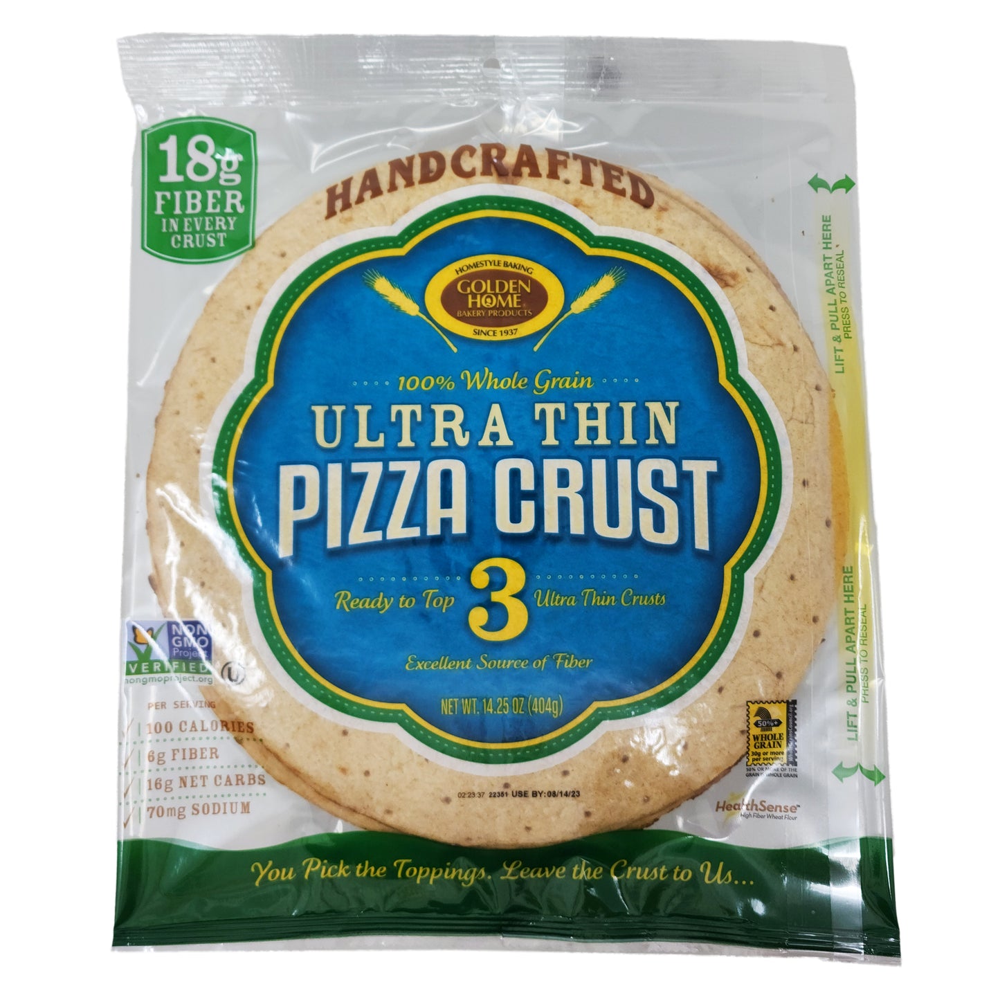 12 inch - Golden Home Whole Grain Ultra Thin Crust Pizza - 14.25oz.