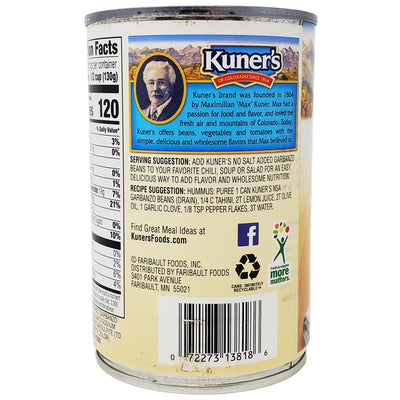 Kuner's Garbanzo Beans- No Salt Added-15 oz. - Healthy Heart Market