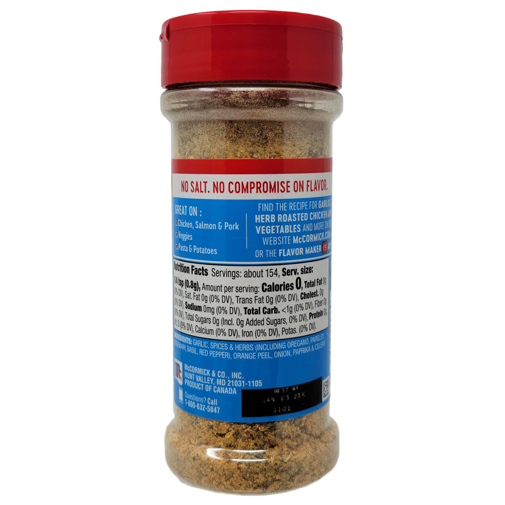McCormick Salt Free Garlic & Herb Seasoning 4.37oz. Healthy Heart