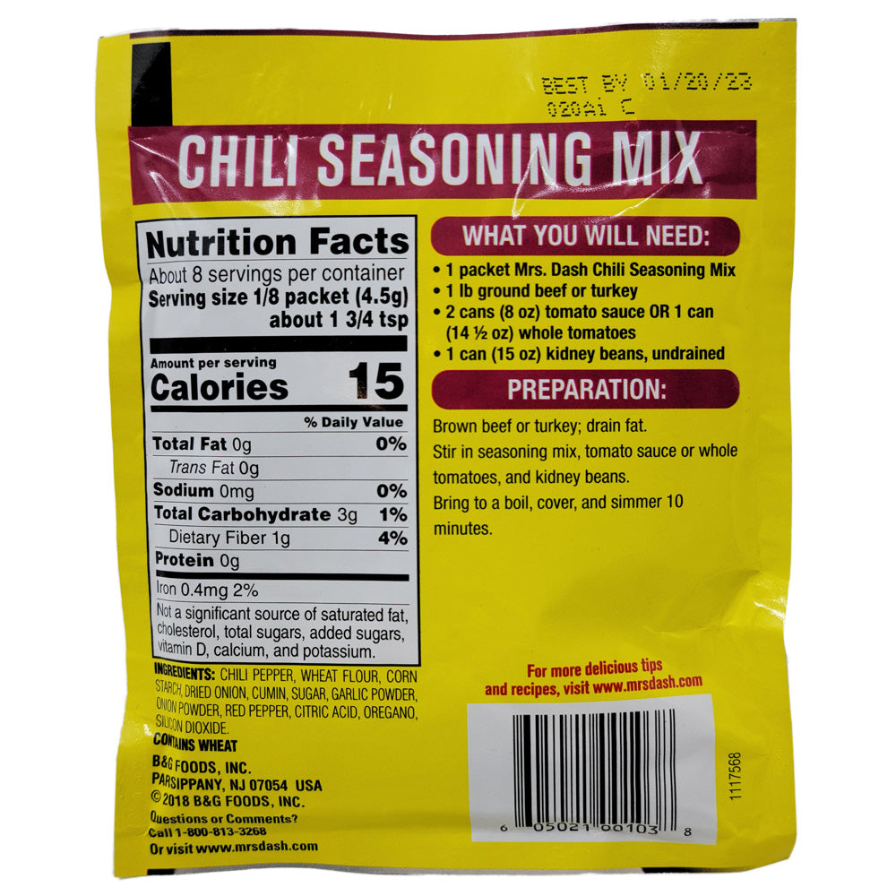 Mrs Dash Salt Free Taco Seasoning Mix (1.25 oz Packets) 6 Pack