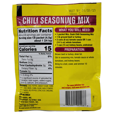 Calories in Chili Seasoning Mix from Mrs Dash