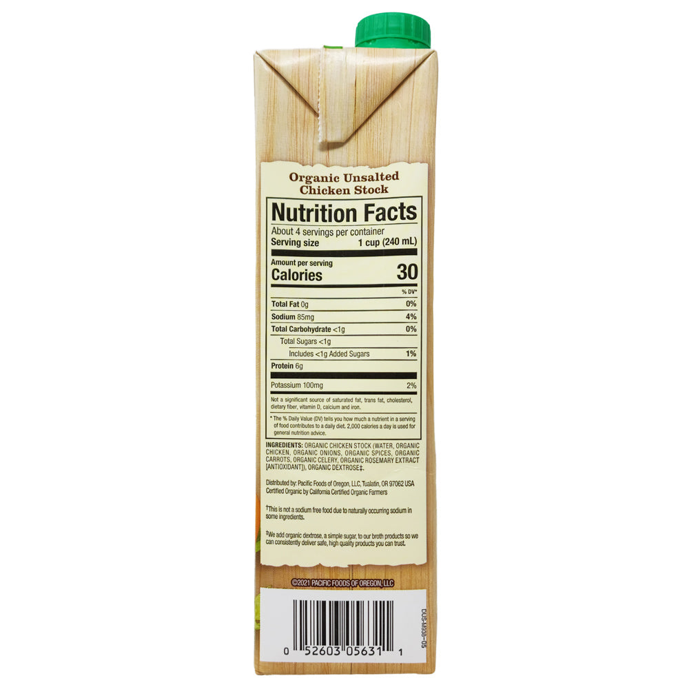 Pacific Organic Unsalted Chicken Stock 32 oz. Healthy Heart Market
