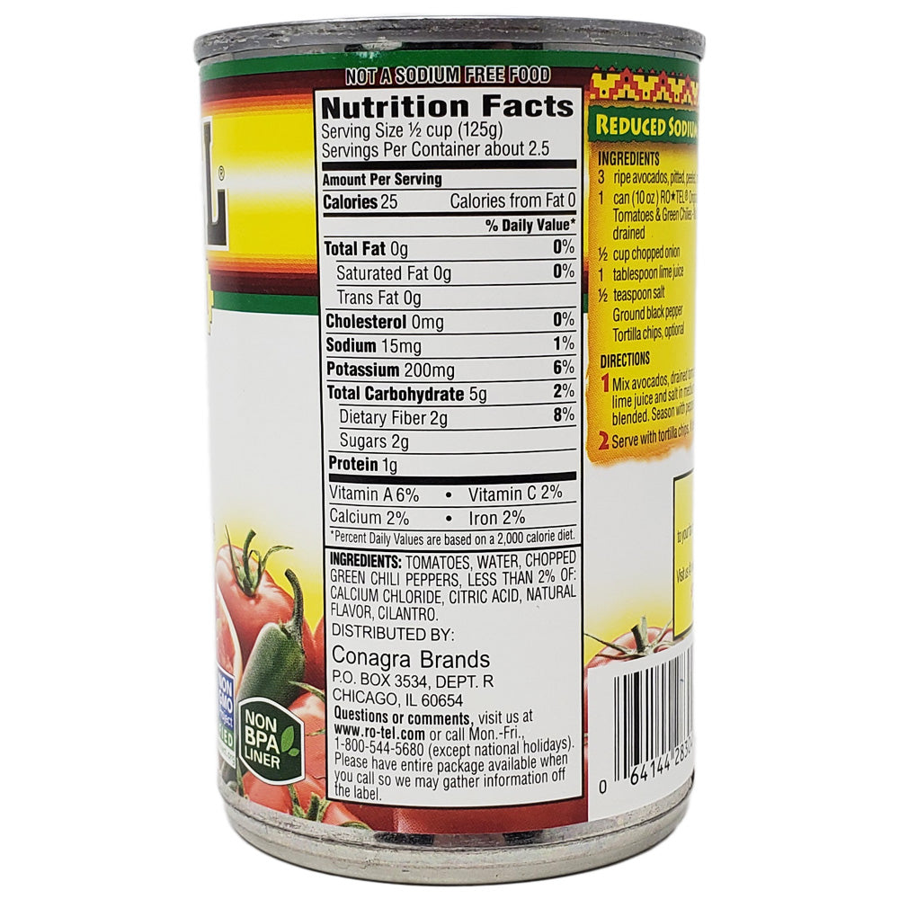 Ro-Tel No Salt Added Diced Tomatoes & Green Chilies - 10 oz. - Healthy Heart Market